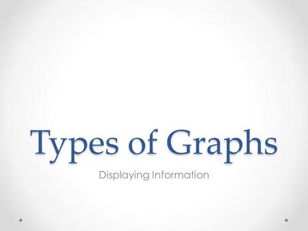 Types of Graphs Displaying Information. What are Graphs used for? We can present data in a graphical form as it is easier to see what is going on, or.
