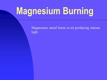 Magnesium metal burns in air producing intense light Magnesium Burning.