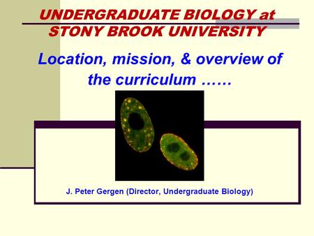 Location, mission, & overview of the curriculum …… J. Peter Gergen (Director, Undergraduate Biology) UNDERGRADUATE BIOLOGY at STONY BROOK UNIVERSITY.