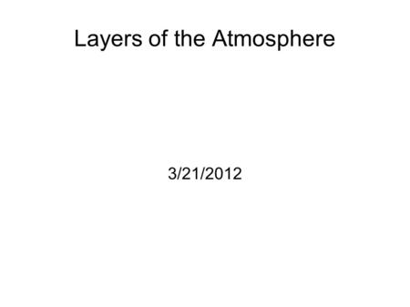Layers of the Atmosphere 3/21/2012. Layers of the Atmosphere BrainPop! video.