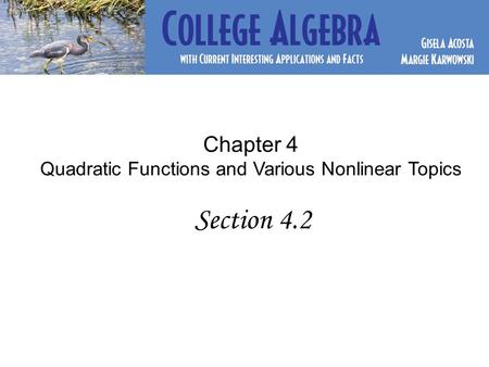 Chapter 4 Quadratic Functions and Various Nonlinear Topics Section 4.2