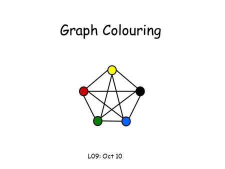 Graph Colouring L09: Oct 10. This Lecture Graph coloring is another important problem in graph theory. It also has many applications, including the famous.