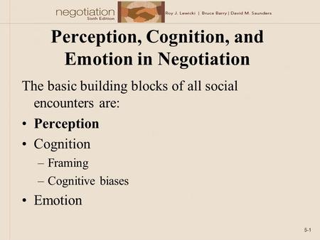 Perception, Cognition, and Emotion in Negotiation