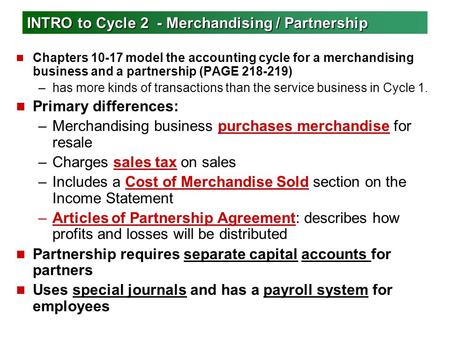 INTRO to Cycle 2 - Merchandising / Partnership
