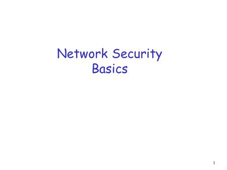 1 Network Security Basics. 2 Network Security Foundations: r what is security? r cryptography r authentication r message integrity r key distribution.