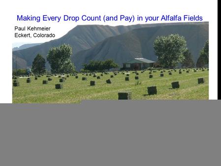 Making Every Drop Count (and Pay) in your Alfalfa Fields Paul Kehmeier Eckert, Colorado.