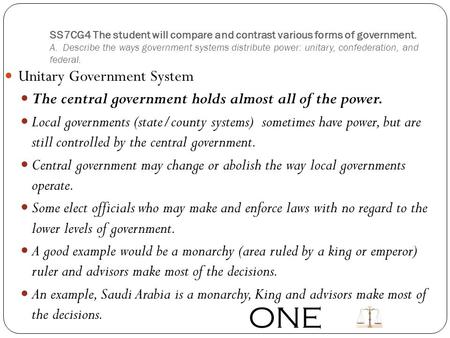 ONE Unitary Government System
