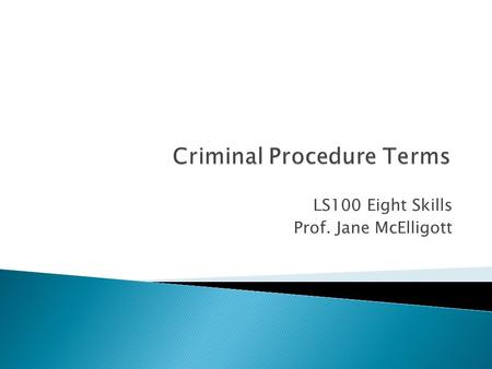 LS100 Eight Skills Prof. Jane McElligott.  A Miranda Warning is a statement police must read to a suspect prior to interrogation of the suspect once.