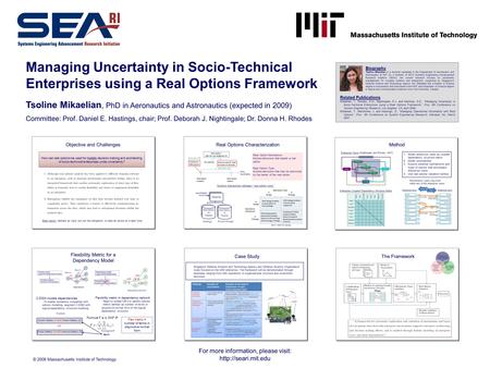 For more information, please visit:  Managing Uncertainty in Socio-Technical Enterprises using a Real Options Framework Tsoline Mikaelian,