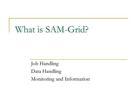 What is SAM-Grid? Job Handling Data Handling Monitoring and Information.