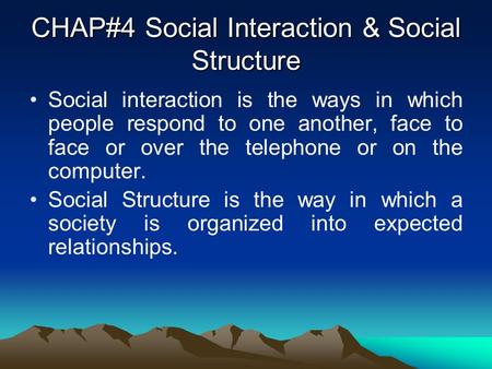 CHAP#4 Social Interaction & Social Structure