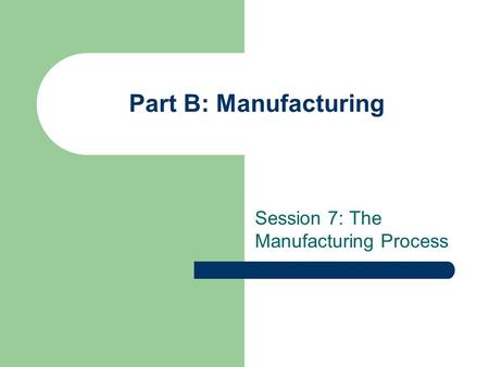 Part B: Manufacturing Session 7: The Manufacturing Process.