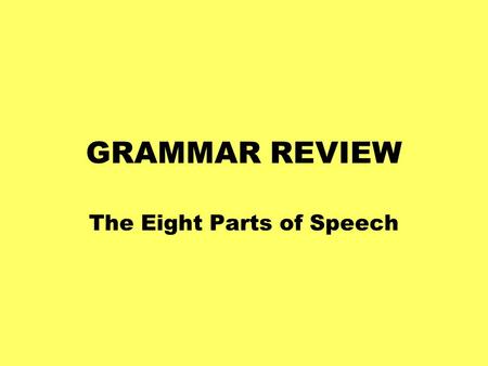 GRAMMAR REVIEW The Eight Parts of Speech. Nouns A word that names a person, place, thing, or idea thing, or idea place person thing idea.