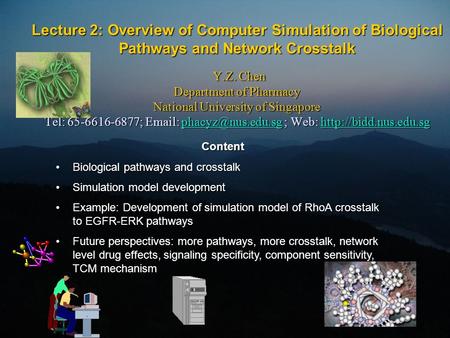 Lecture 2: Overview of Computer Simulation of Biological Pathways and Network Crosstalk Y.Z. Chen Department of Pharmacy National University of Singapore.