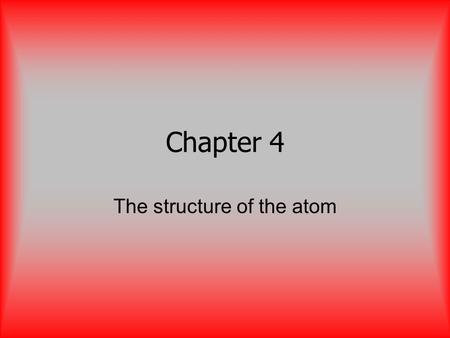 Chapter 4 The structure of the atom. Atom Smallest part of an element that retains the properties of the element.