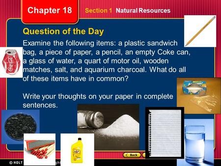 Question of the Day Examine the following items: a plastic sandwich