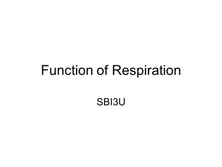 Function of Respiration SBI3U. RESPIRATORY SYSTEM PRIMARY function: BREATHING (for gas exchange): 1.uptake oxygen needed by the cells 2.release carbon.