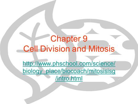 Chapter 9 Cell Division and Mitosis  biology_place/biocoach/mitosisisg /intro.html.