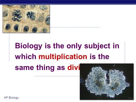 2007-2008 AP Biology Biology is the only subject in which multiplication is the same thing as division…