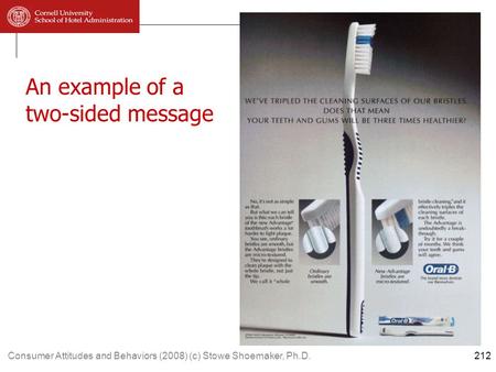 Consumer Attitudes and Behaviors (2008) (c) Stowe Shoemaker, Ph.D. An example of a two-sided message 212.