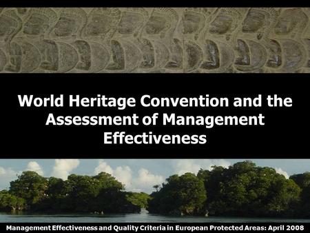 Management Effectiveness and Quality Criteria in European Protected Areas: April 2008 World Heritage Convention and the Assessment of Management Effectiveness.