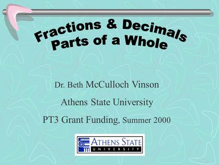 Dr. Beth McCulloch Vinson Athens State University PT3 Grant Funding, Summer 2000.