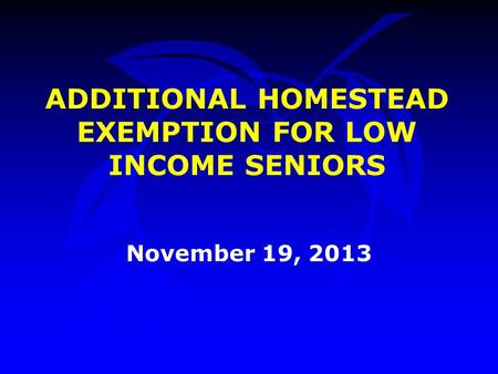 ADDITIONAL HOMESTEAD EXEMPTION FOR LOW INCOME SENIORS November 19, 2013.