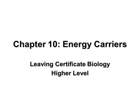 Chapter 10: Energy Carriers
