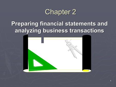 1 Chapter 2 Chapter 2 Preparing financial statements and analyzing business transactions.