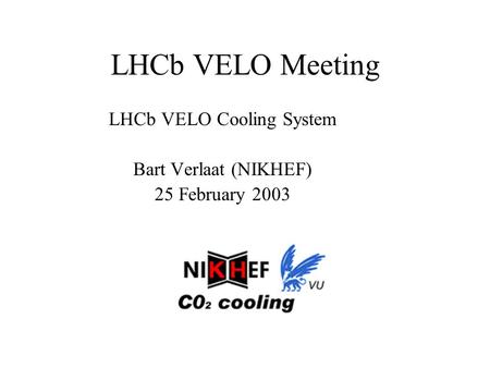 LHCb VELO Meeting LHCb VELO Cooling System Bart Verlaat (NIKHEF) 25 February 2003.