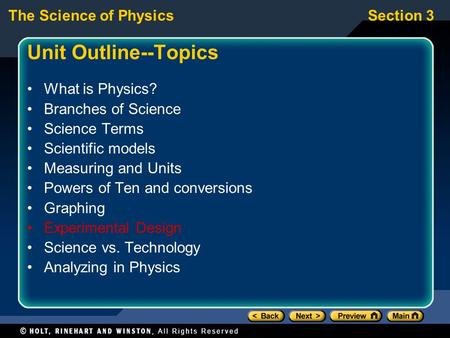 Unit Outline--Topics What is Physics? Branches of Science