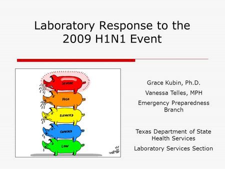 Laboratory Response to the 2009 H1N1 Event Texas Department of State Health Services Laboratory Services Section Grace Kubin, Ph.D. Vanessa Telles, MPH.