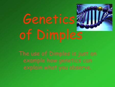 Genetics of Dimples The use of Dimples is just an example how genetics can explain what you observe.