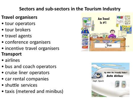 Travel organisers tour operators tour brokers travel agents conference organisers incentive travel organisers Sectors and sub-sectors in the Tourism Industry.