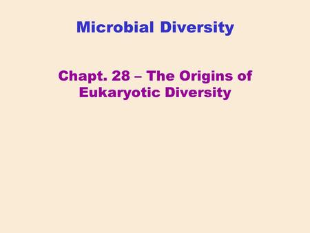 Chapt. 28 – The Origins of Eukaryotic Diversity