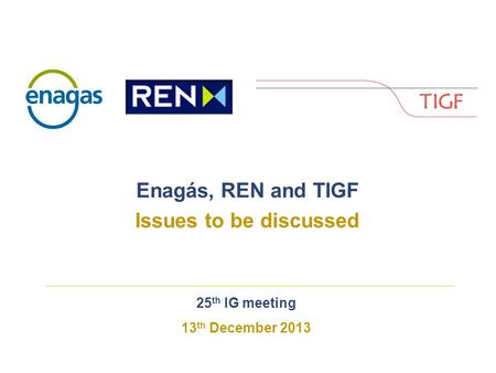 25 th IG meeting 13 th December 2013 Enagás, REN and TIGF Issues to be discussed.