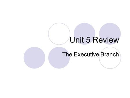 Unit 5 Review The Executive Branch. The Presidency The Evolution of the Presidency  The Presidency in the Constitution Qualifications Powers and Duties.