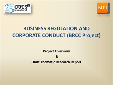 BUSINESS REGULATION AND CORPORATE CONDUCT (BRCC Project) Project Overview & Draft Thematic Research Report.