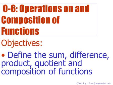 0-6: Operations on and Composition of Functions