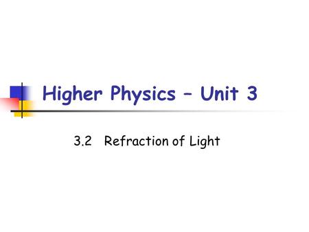 Higher Physics – Unit 3 3.2	Refraction of Light.