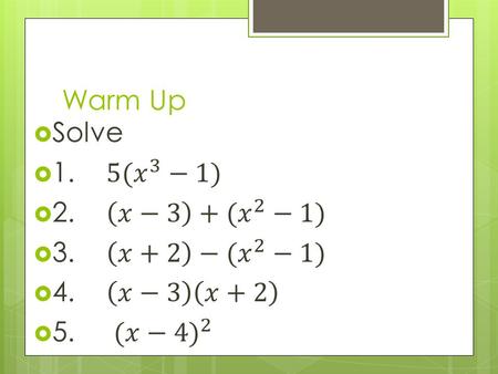 Warm Up. Algebra 3 Chapter 7: Powers, Roots, and Radicals Lesson 3: Power Functions and Function Operations.