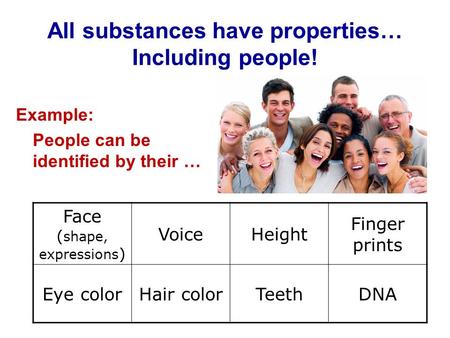 All substances have properties… Including people!