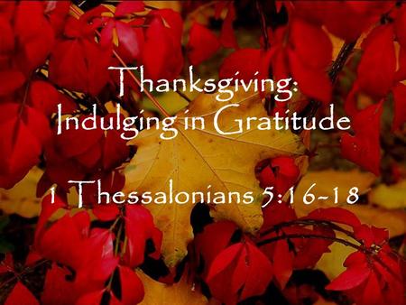 Thanksgiving: Indulging in Gratitude 1 Thessalonians 5:16-18