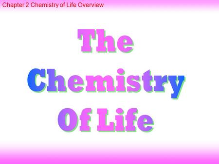 Chapter 2 Chemistry of Life Overview. combine through CHEMICAL BONDS ATOMS such as IONIC and COVALENT forming COMPOUNDS without CARBON are INORGANIC with.