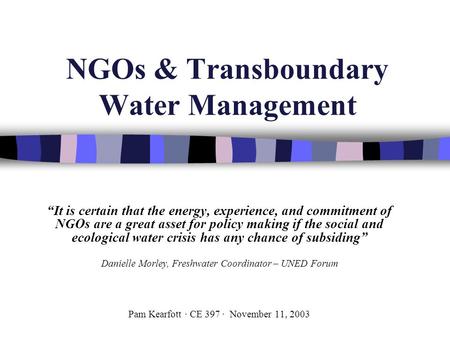 NGOs & Transboundary Water Management “It is certain that the energy, experience, and commitment of NGOs are a great asset for policy making if the social.