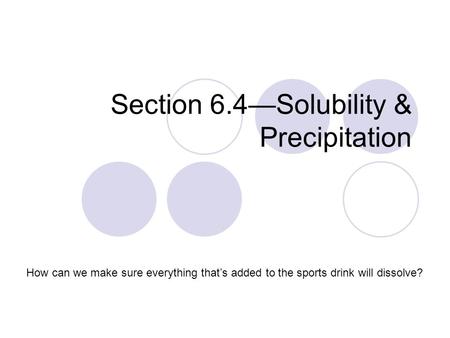 Section 6.4—Solubility & Precipitation