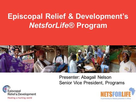Episcopal Relief & Development’s NetsforLife® Program Presenter: Abagail Nelson Senior Vice President, Programs.