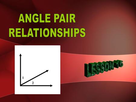 1.Angles are measured in Degrees 2.Acute Angle - Less than 90 o but greater than 0 o. 3.Right Angle - is 90 o 4.Obtuse Angle - greater than 90 o but less.