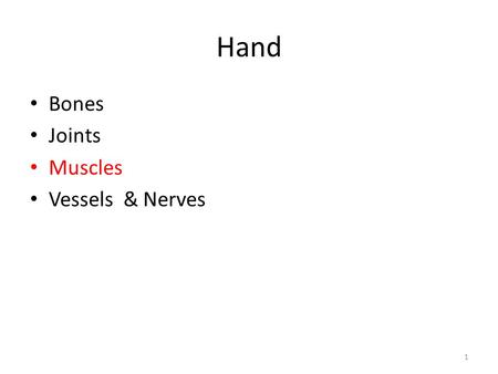 Hand Bones Joints Muscles Vessels & Nerves.