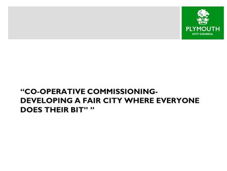 “CO-OPERATIVE COMMISSIONING- DEVELOPING A FAIR CITY WHERE EVERYONE DOES THEIR BIT” ”